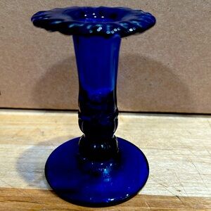 Cobalt blue hand blown glass candle holder vintage
